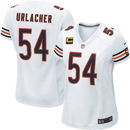 Women's Elite Brian Urlacher C Patch Nike Jersey White Road - #54 NFL Chicago Bears